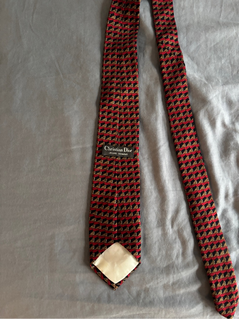 Christian Dior Red and Gold Micro-Pattern Silk Tie